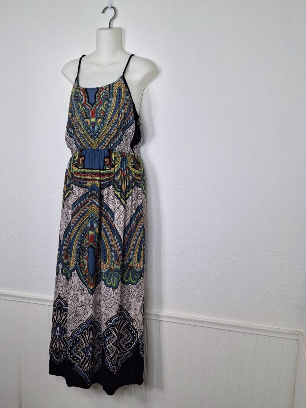 Angie Maxi Dress Sz M Strappy Colorful Boho Festival Sundress Hippie - Picture 2 of 13